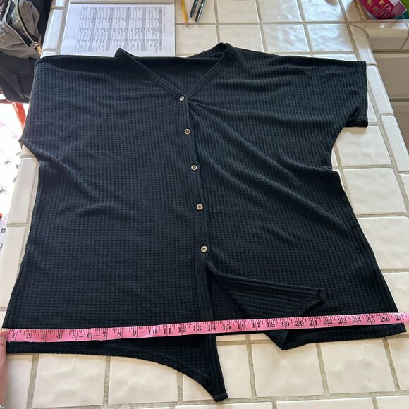 Plus Size Black Waffle Knit Tie Front Tee – Miholl (XXL, Relaxed Fit) - Picture 2 of 12